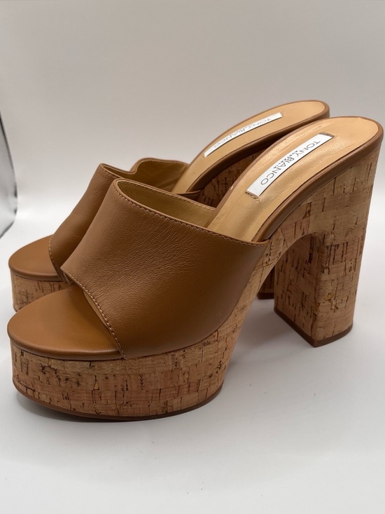 Tony Bianco Shoes - Tony Bianco brown leather platform cork slide sandals size 7 EUC heels